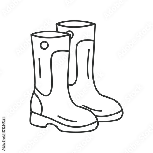 Pair of outlined rubber boots waterproof and sturdy suited for outdoor activities