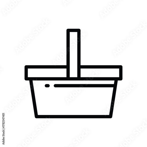 Simple lineart illustration of a basket with a centered handle Black outlines
