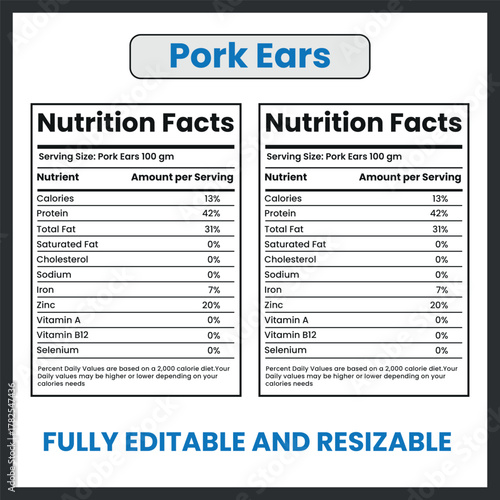 Pork Ears Cooked Meat Vector