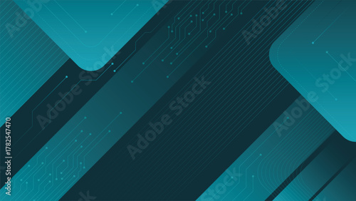 Stylish tech background with geometric diagonal lines, glowing circuit patterns, and teal gradient shades perfect for presentations, web design, or digital marketing themes