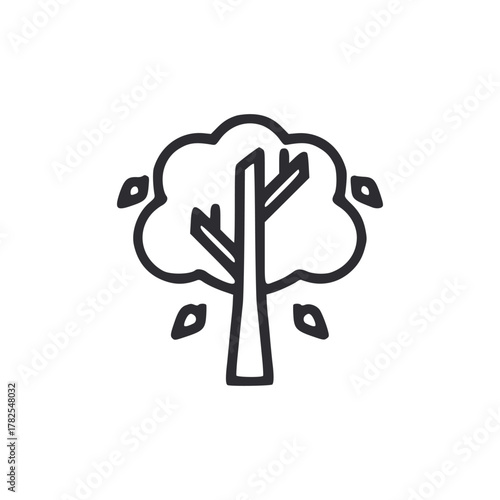 Stylized tree icon a simple graphic of a tree with a distinct trunk branching structure and leaves around the foliage
