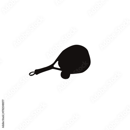 Simple black silhouette of a tennis racket and ball on a white background