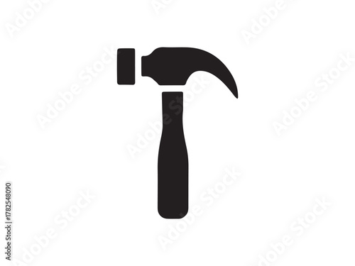 Simple Black and White Illustration of a Hammer solid black silhouette hammer white background hammer tool construction repair carpenter woodworking DIY icon silhouette.