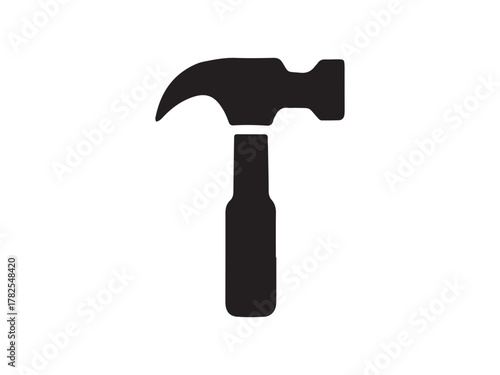 Simple Black and White Illustration of a Hammer solid black silhouette hammer white background hammer tool construction repair carpenter woodworking DIY icon silhouette.