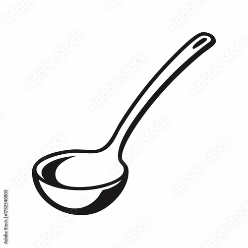 Black and white illustration of a simple ladle for cooking purposes
