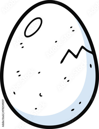  A stylized, cartoon illustration of a slightly cracked, speckled white egg, hinting at an impending hatch or birth.