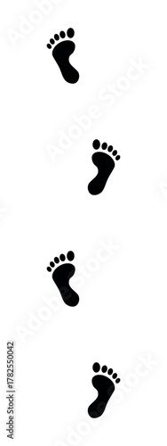 trace of human footprints black and white vector silhouette illustration, seamless repeatable