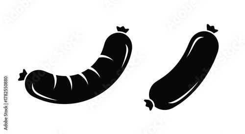 Two black and white sausage illustrations on a plain white background