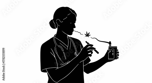 Nurse using medical cannabis vaporizer for relief