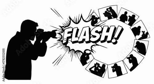 Photographer captures moments with camera flash, creating a montage of images