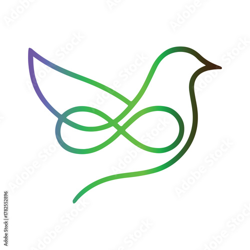 Elegant line art illustration of a dove, symbol of peace and freedom, intertwined with an infinity symbol, conveying endless possibilities and harmony