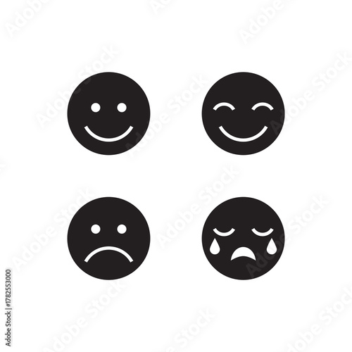 Set of Four Solid Mood Emoticon Face Icons Bundle