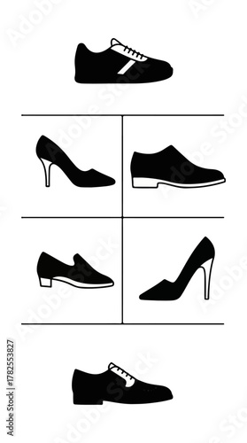 Fashion footwear collection silhouette designs black background