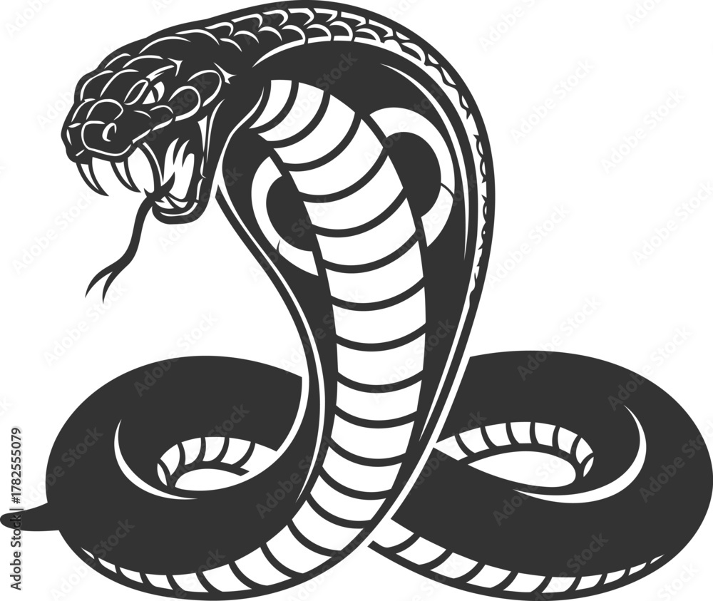 Fototapeta premium Black silhouette of a cobra snake vector