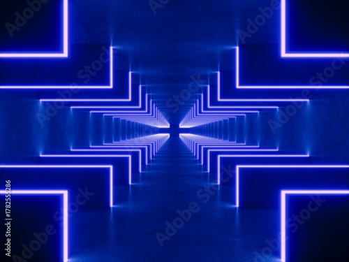 Blue modern lighting with interior empty space, 3d rendering sci-fi concept
