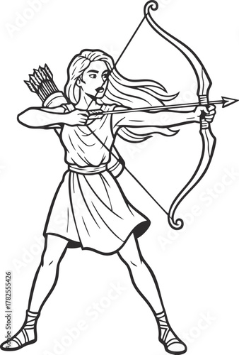 Greek Gods and Goddess Artemis vector illustration 
