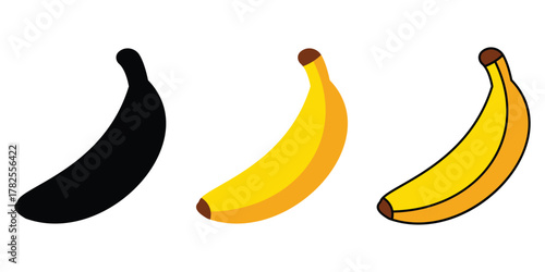 Banana Cartoon Vector Set – Ripe and Unripe Banana Stages, Peel Icons, Doodle Illustrations Isolated on White Background
