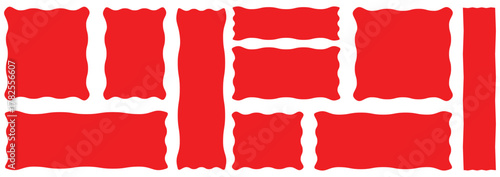 Vector wavy rectangles with red texture, irregular colorful text boxes. Crayon drawn squares and rectangles with wavy rough edges.doodle hand drawn frames with irregular uneven shapes	