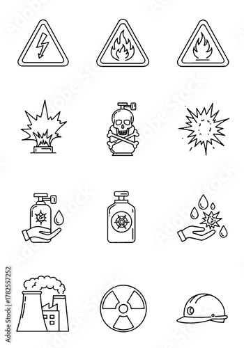 Industrial and Health Safety Outline Icons Set