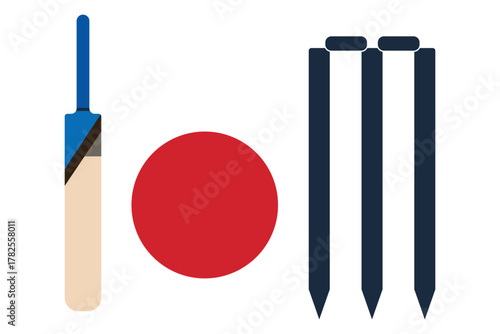 Cricket Bat and Ball Icon Set – Crossed Bats Vector Collection, Sports Equipment Illustrations Isolated on White Background