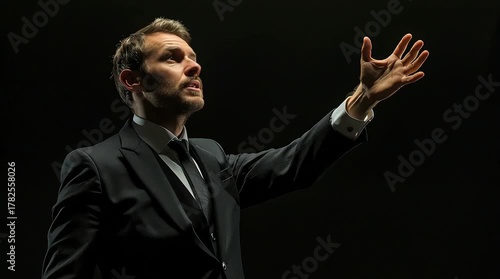 Man in Suit with Dark Stage.