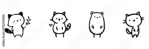 Cute Animal Characters Line Icon Set In Doodle Style. Adorable Cartoon Creatures, Playful And Whimsical Outline Sketch Collection. Hand Drawn Isolated Vector Illustration