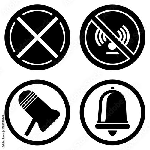 Four circular icons for sound and prohibition controls