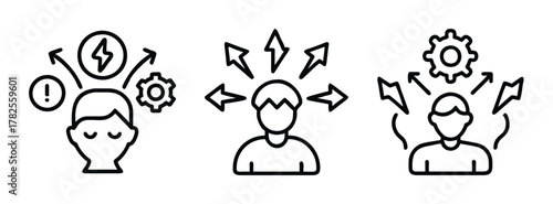 Understanding stress management and mental overload icons representing anxiety and burnout issues