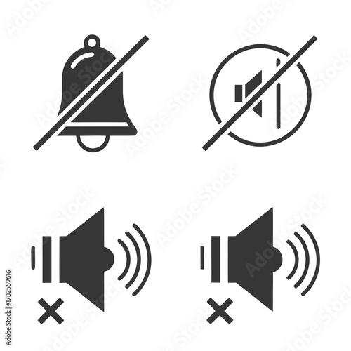 Mute Sound and Notification Icons Keywords: sound off, mute, notification, bell, volume, speaker