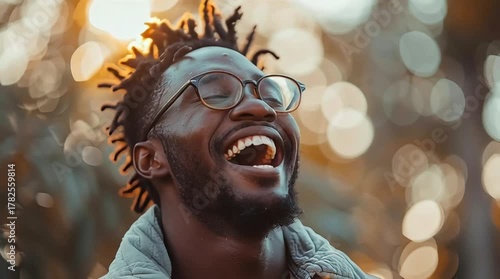 Man Laughing Outdoors.