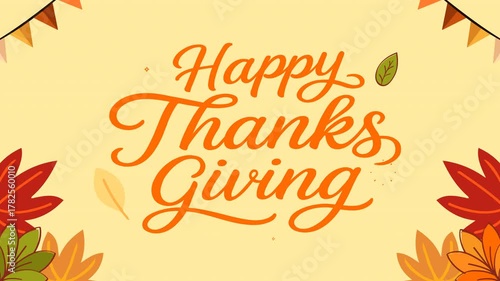 Happy Thanksgiving Text Animation Leave Background