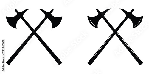 Crossed Axes Vector Set – Medieval Battle Axe Silhouettes, Hatchet Icons and Clip Art on White Background