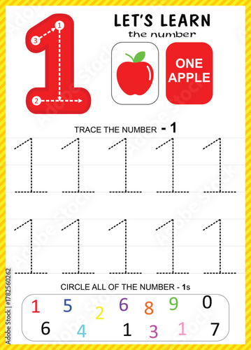 Kids Learning Material, Worksheet Learning Number 0 to 9, Number for Kids Learning, Children Educational Game, Worksheet for Learning Number.