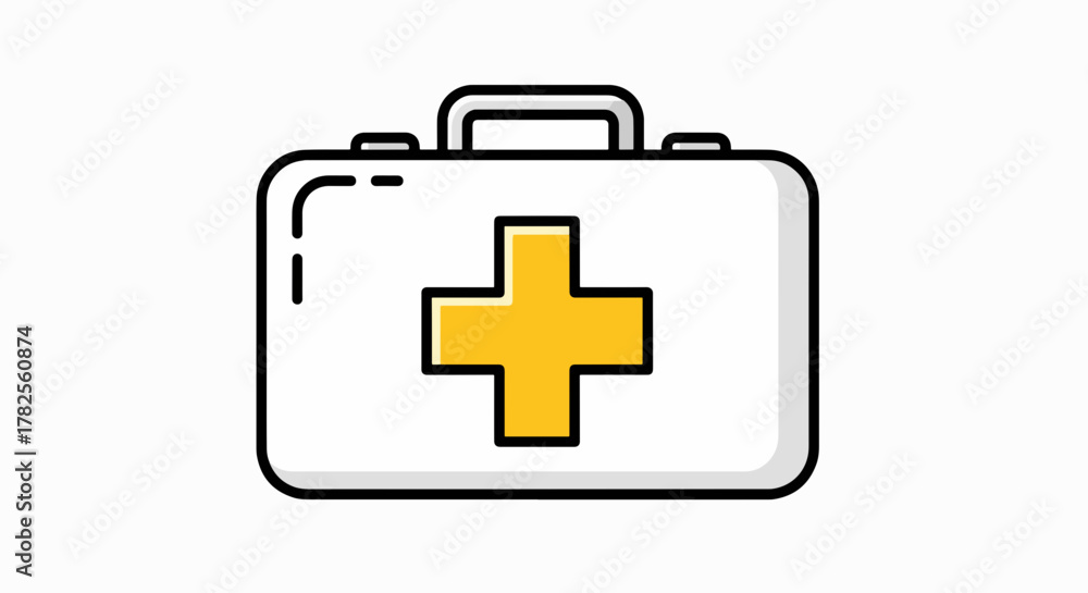 Fototapeta premium Essential Healthcare First Aid Kit Icon - Medical Emergency Box with Yellow Cross Symbol for Safety and Treatment