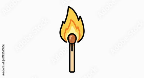 Classic Burning Matchstick: Simple Vector Illustration of Ignition and Warm Flame