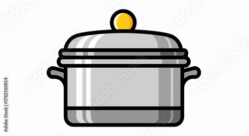 Sleek Silver Cooking Pot with Lid Illustration for Kitchen & Culinary Designs