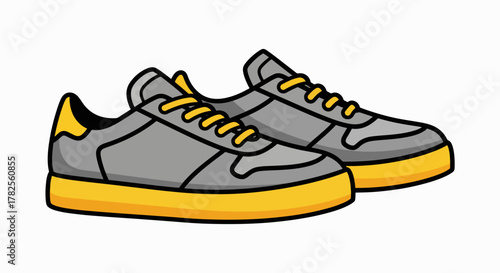 Dynamic Grey and Yellow Sneaker Pair - Modern Flat Illustration