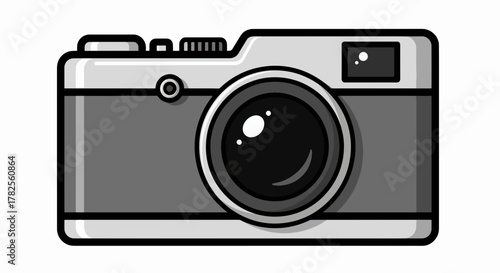 Retro Style Camera Icon - Simple Grayscale Illustration of a Classic Photography Device