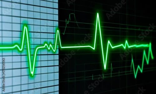 Glowing green electrocardiogram line on a grid background representing heart rhythm health cinematic video, ultra hd video, professional video, premium video, trending video, ultra realistic video, 
