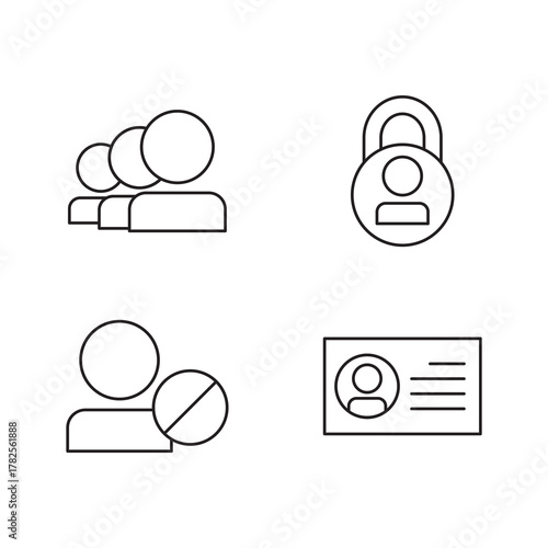 Group Account Lock Ban ID Line Vector Icons