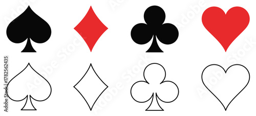 Playing card suits icon set casino symbols collection