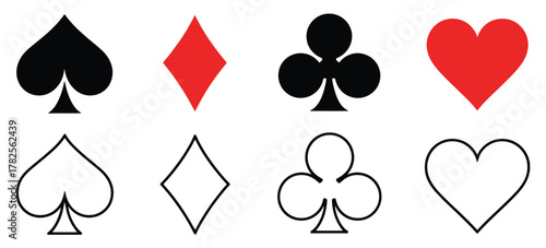 Playing card suits icon set casino symbols collection