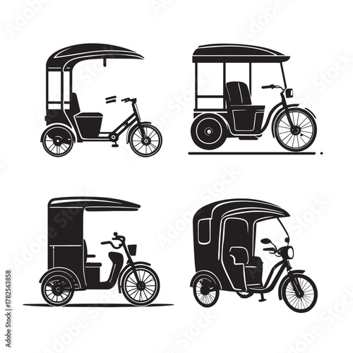 A Collection or set of Modern auto rickshaw symbol black vector