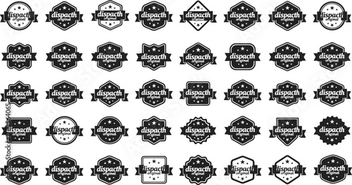 Dispatch badge logo set, vintage emblem collection, black and white design, retro style, branding icons, flat vector illustration