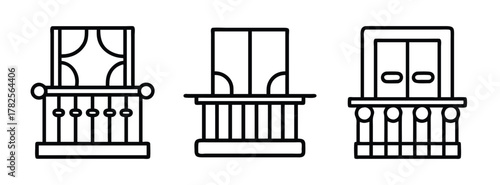 Balcony design ideas vector illustration, architectural balcony elements, balcony railing styles, outline art