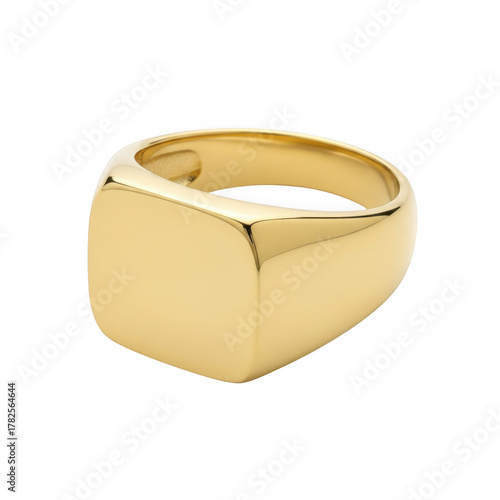 Elegant yellow gold square signet ring for men and women on a black background