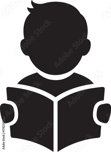 PrintSilhouette of a child reading an open book