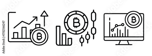 Bitcoin cryptocurrency market analysis and trading charts and graphs for investment strategy and growth