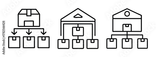 Distribution logistics supply chain management warehouse delivery network fulfillment center icon set