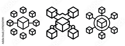 Abstract isometric cube network diagram connection visualization design vector graphic art